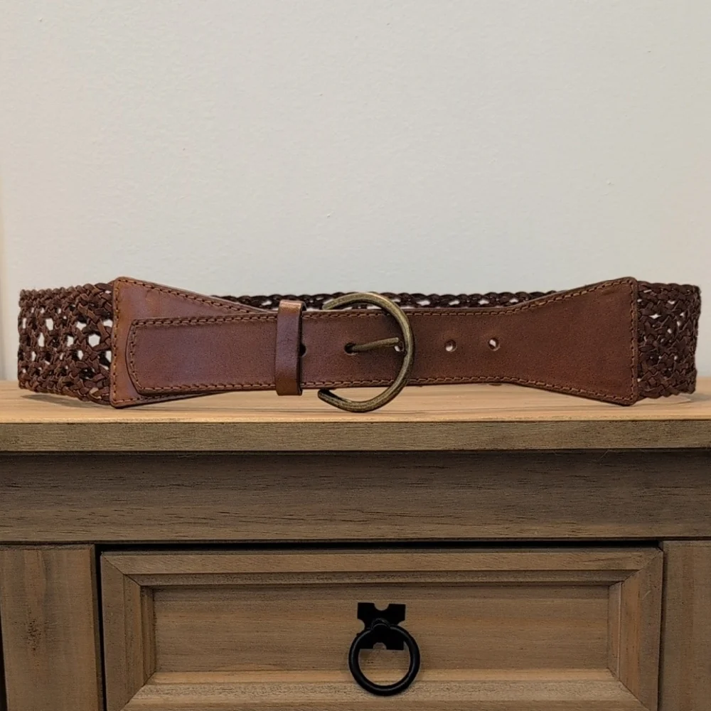 Garnet Hill Brown Woven Leather Belt